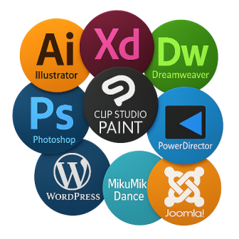 Illustrator  Photoshop  Adobe XD  Dreamweaver  CLIP STUDIO PAINT  PowerDirector  MikuMikuDance  WordPress  Joomla!｜障がい児総合支援　ウキウキはなさく／児童発達支援・放課後等デイサービス／就労継続支援B型／短期入所（ショートステイ）／兵庫 宝塚 山本丸橋　伊丹 中野西 中野東 荻野西　尼崎 南塚口 東園田　池田
